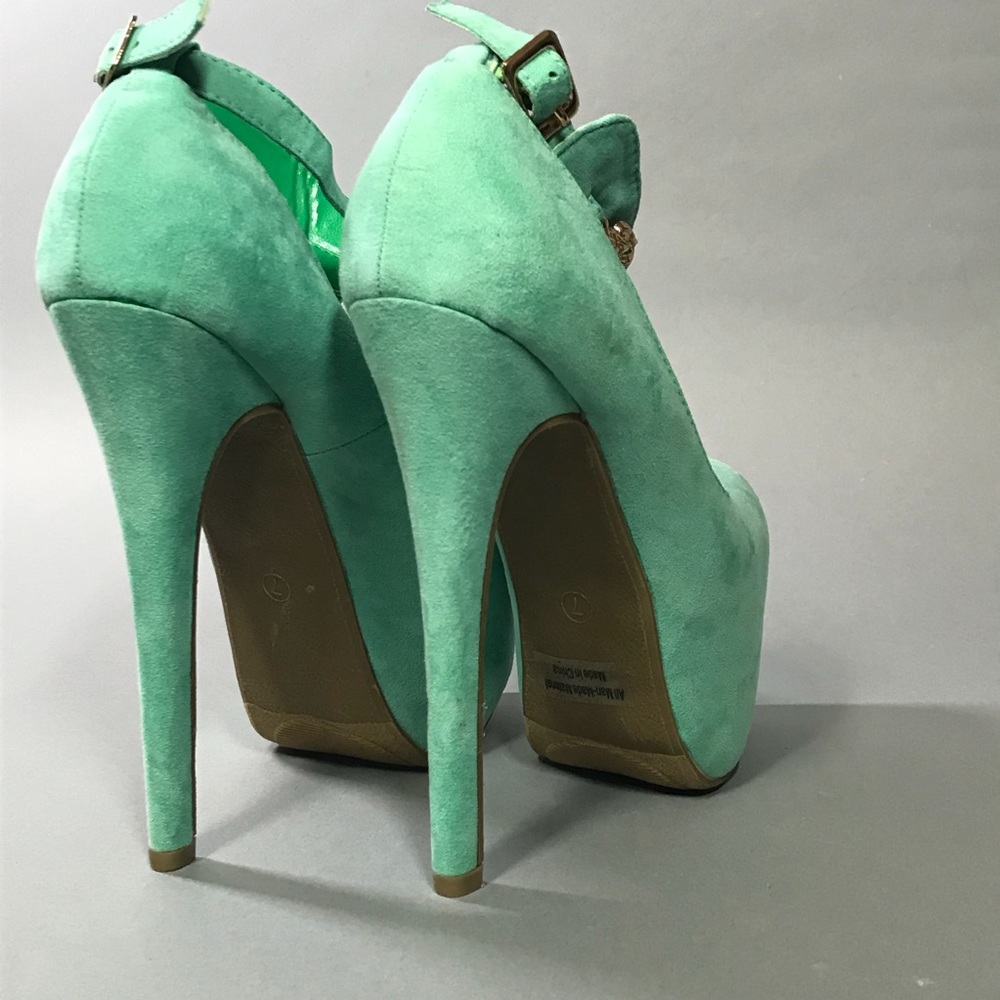 Mint suede platforms